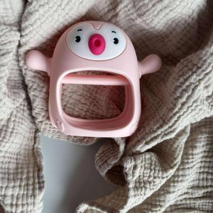 Smily Mia, gryzak silikonowy, pingwin, różowy